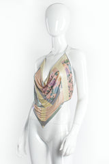 Vintage Anthony Ferrara Iridescent Floral Pointed Metal Mesh Halter on mannequin angle Recess LA