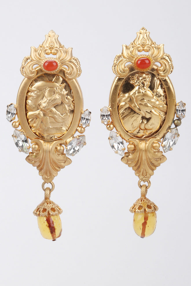 Recess Los Angeles Vintage Gianfranco Ferre Baroque Relief Portrait Cameo Frame Drop Earrings