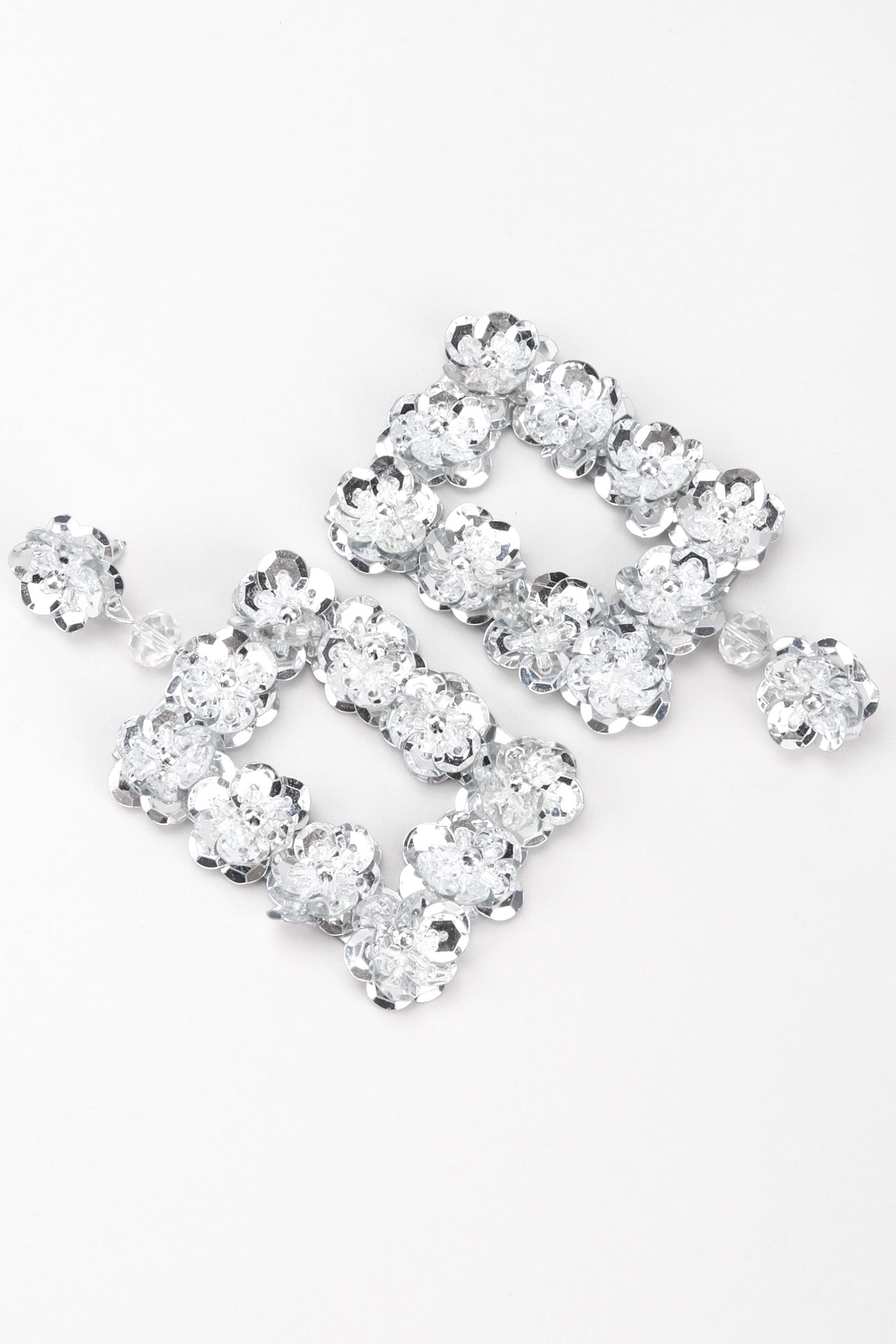 Recess Los Angeles Vintage Unsigned Mirrored Sequin Flower Frame Earrings