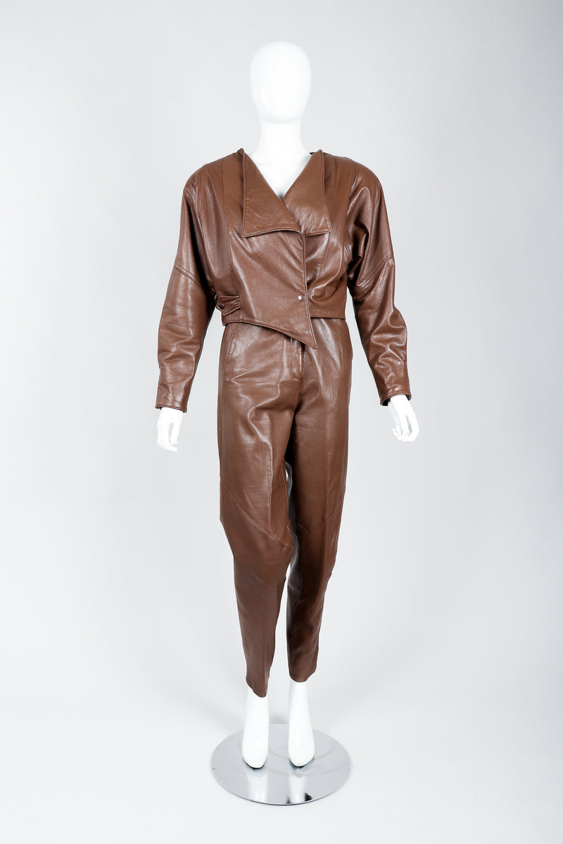 Vintage Firenze Santa Barbara Leather Utility Jacket & Pant Set on Mannequin front at Recess