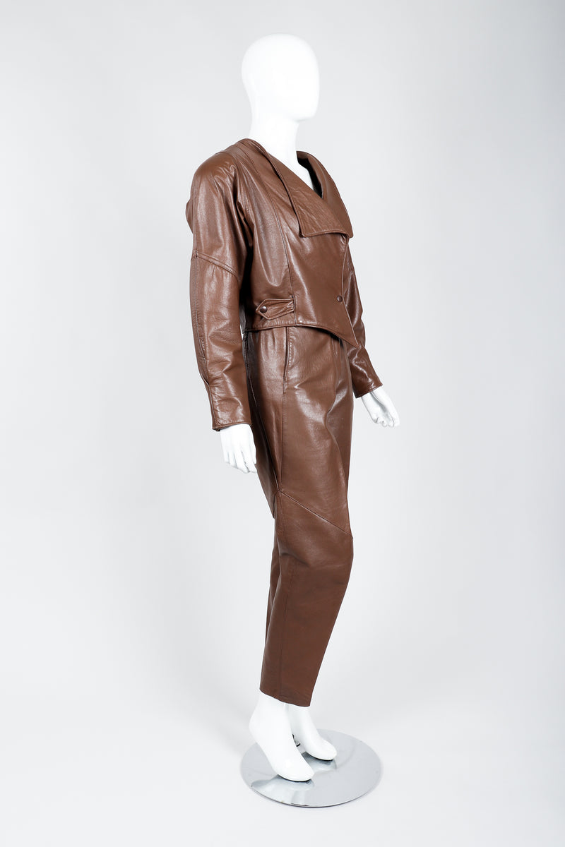 Vintage Firenze Santa Barbara Leather Utility Jacket & Pant Set on Mannequin side at Recess