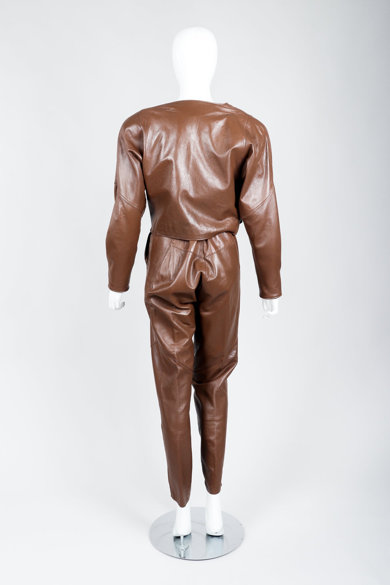 Vintage Firenze Santa Barbara Leather Utility Jacket & Pant Set on Mannequin back at Recess
