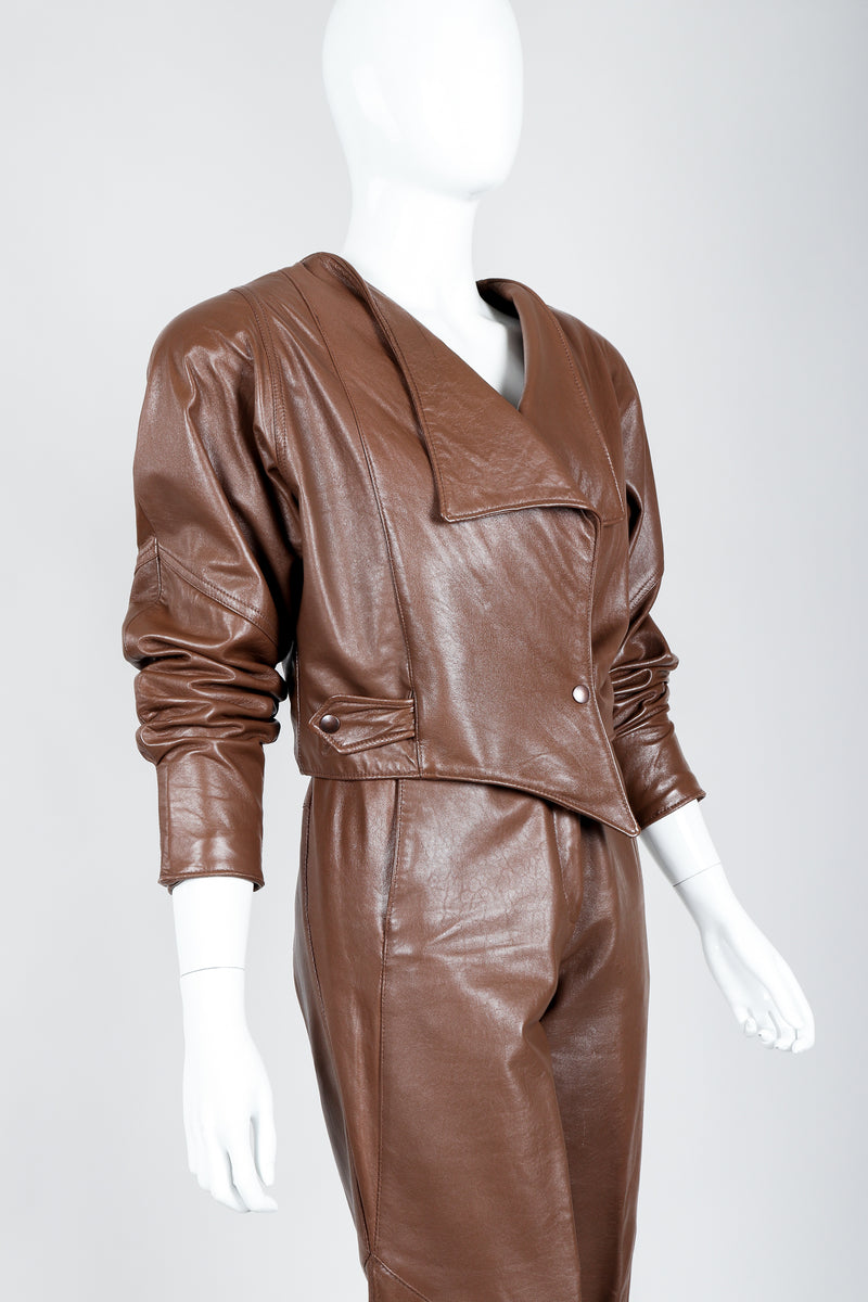 Vintage Firenze Santa Barbara Leather Utility Jacket & Pant Set on Mannequin angled at Recess