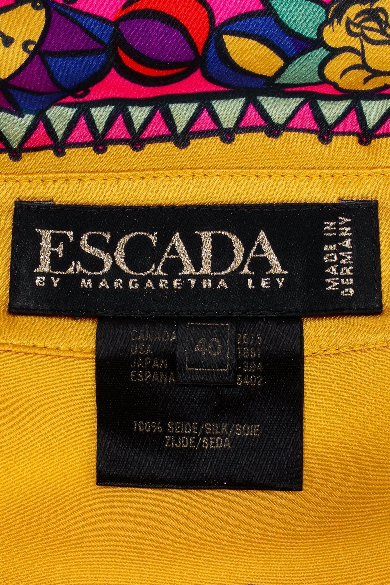 Vintage Escada Circus Print Silk Shirt Hermes Inspired label at Recess LA
