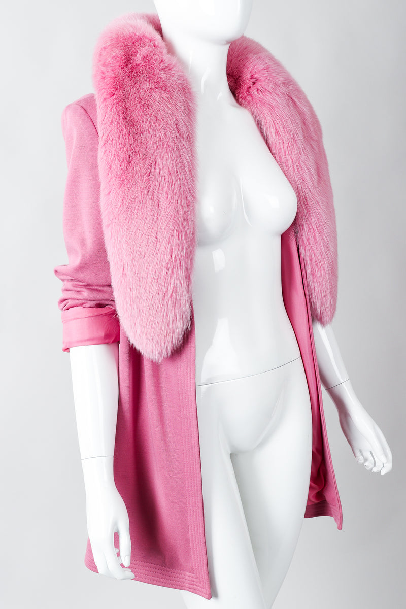 Vintage Saks Fifth Ave Folio Collection Fox Fur Collar Coat on Mannequin side at Recess Los Angeles