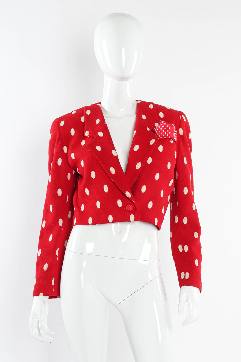 Vintage Fontana Red Polka Dot Bolero & Dress Set mannequin blazer front @ Recess Los Angeles