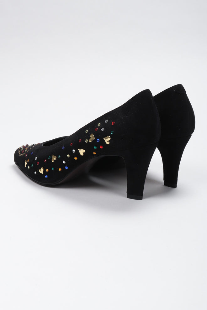 Recess Los Angeles Vintage Franco Celin Rainbow Crystal Heart Studded Heels