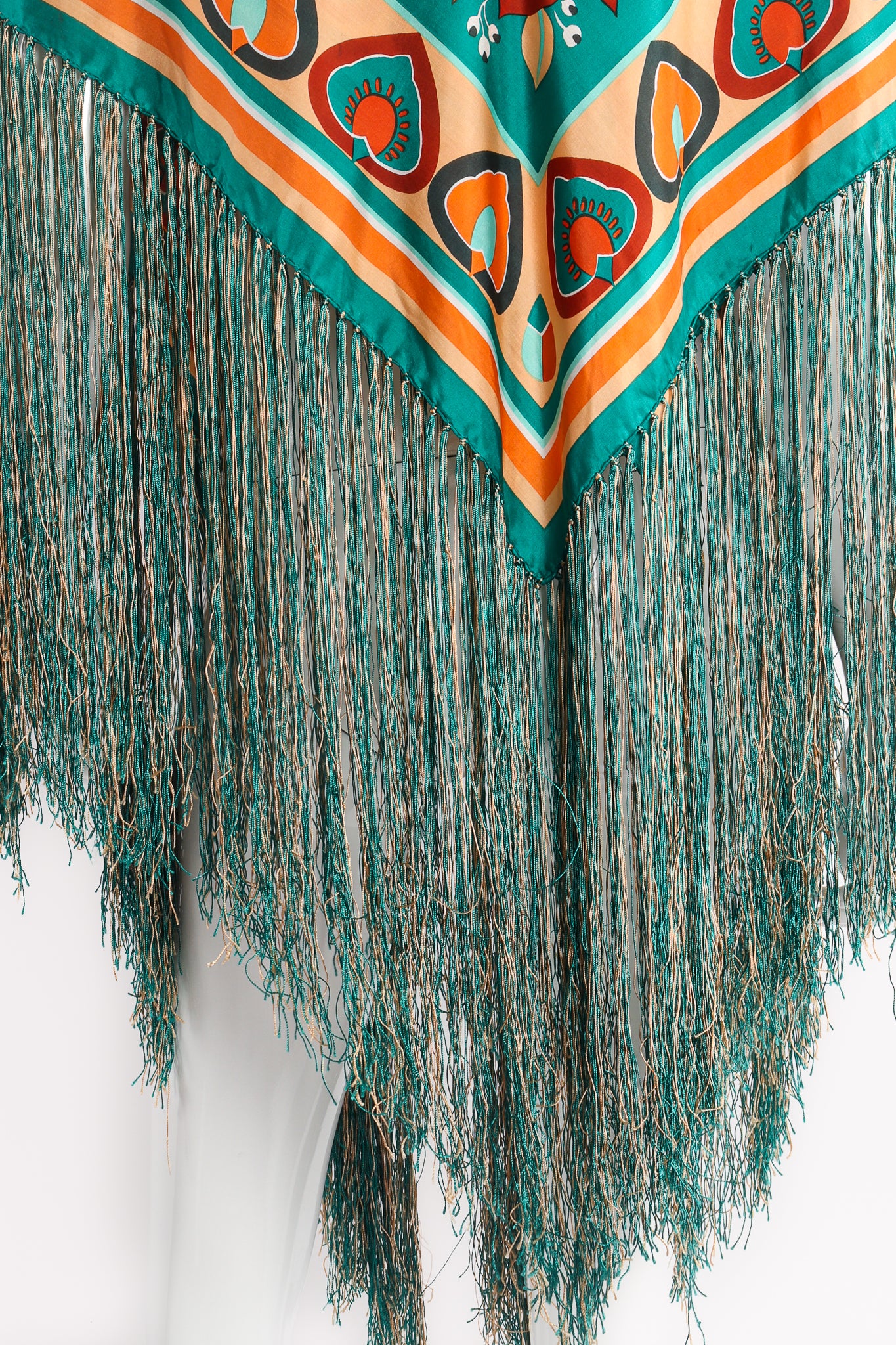 Vintage Francois Guerin Tropical Floral Print Silk Fringe Scarf Shawl Detail at Recess