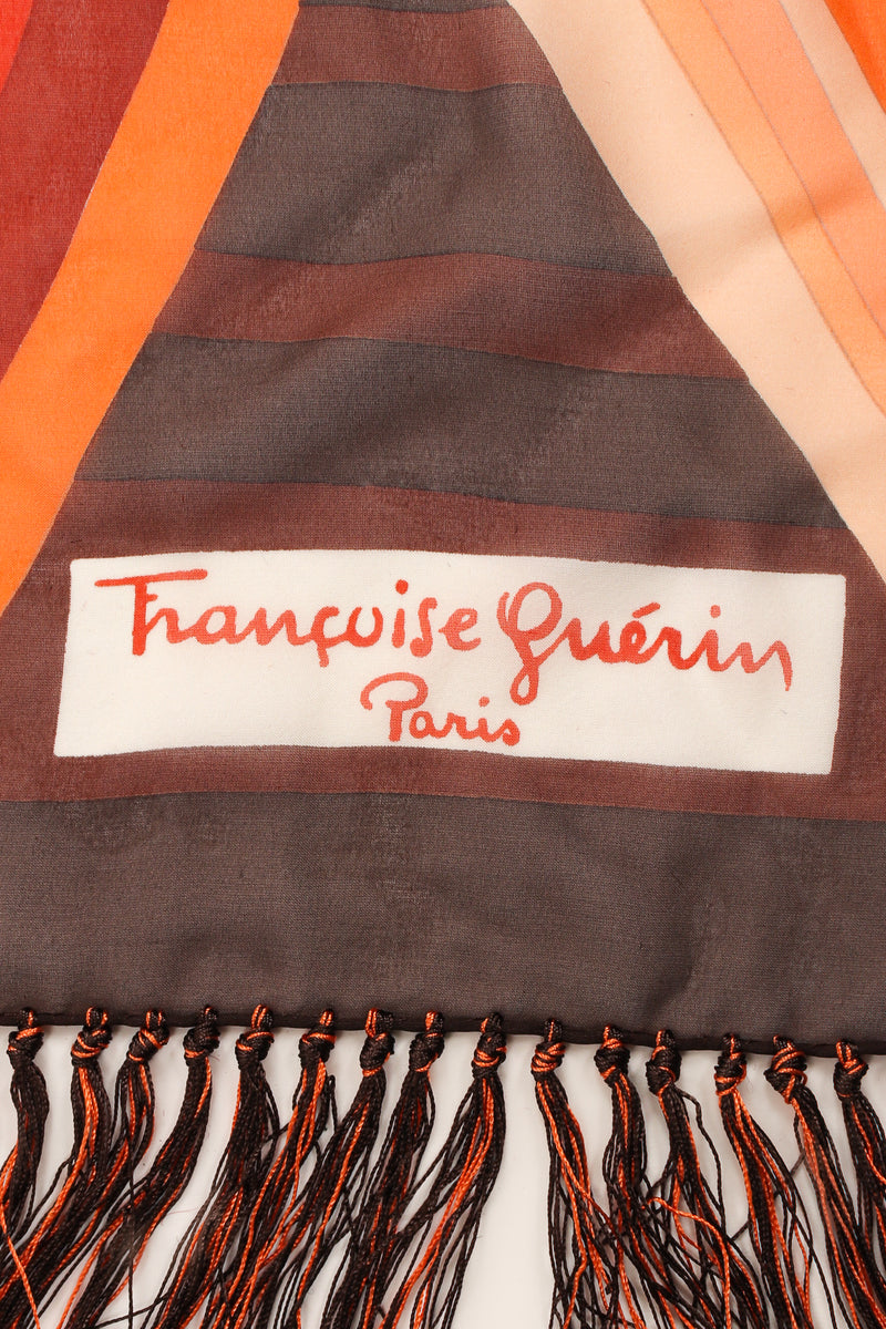 Vintage Francois Guerin Woven Stripe Print Silk Fringe Shawl Closeup Signature at Recess LA