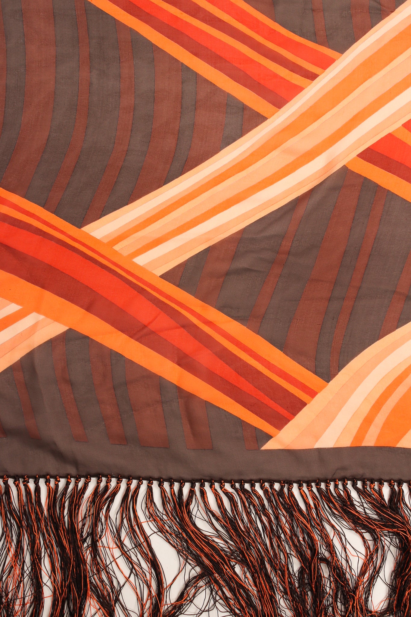 Vintage Francois Guerin Woven Stripe Print Silk Fringe Shawl Detail at Recess LA