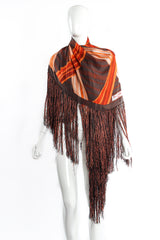 Vintage Francois Guerin Woven Stripe Print Silk Fringe Shawl on Mannequin Front at Recess LA