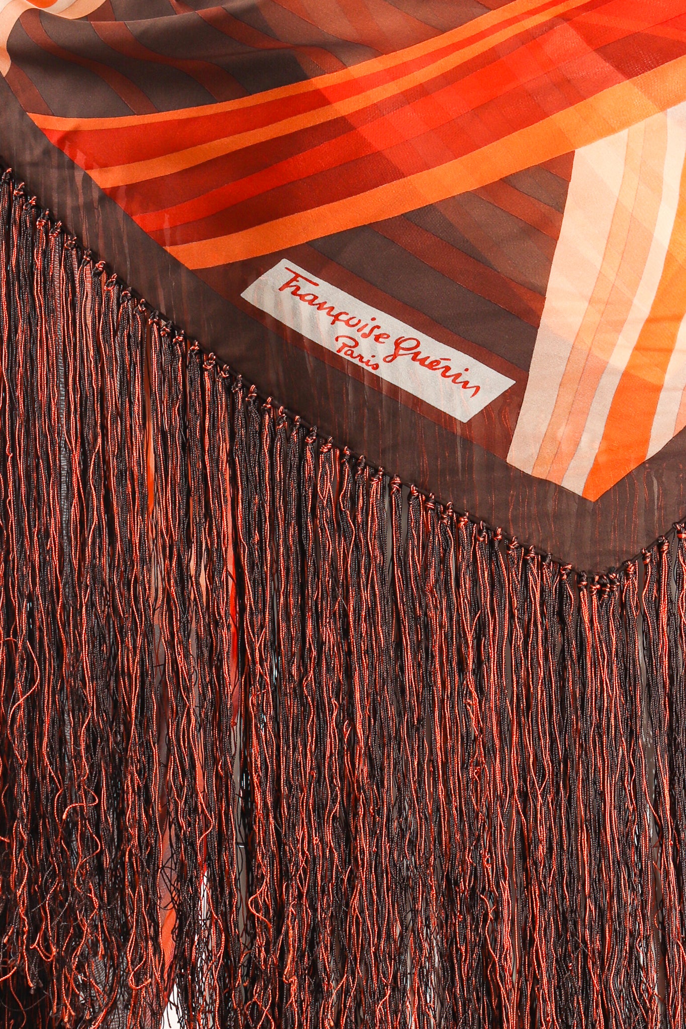 Vintage Francois Guerin Woven Stripe Print Silk Fringe Shawl Fringe Detail at Recess LA