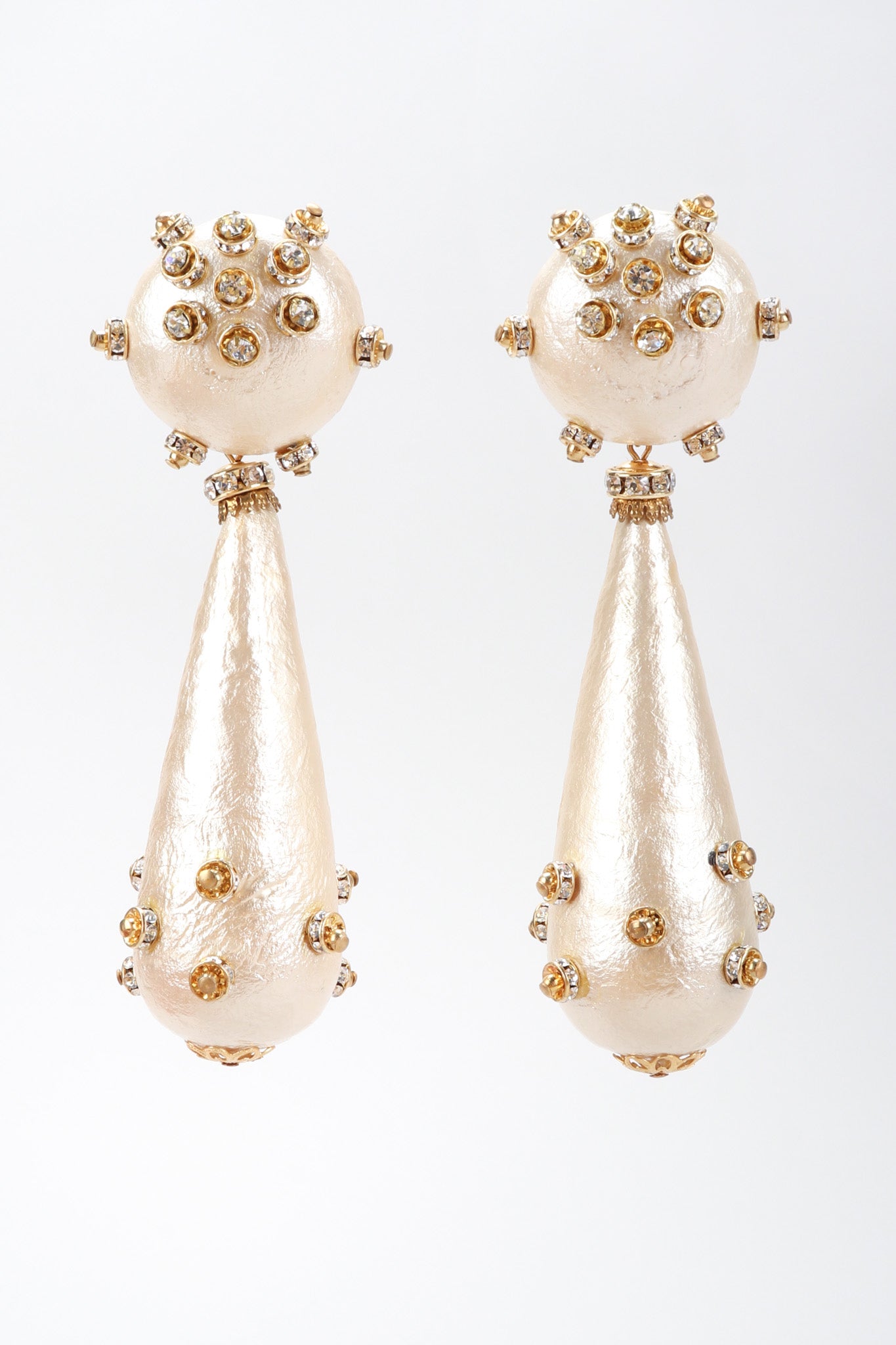 Recess Los Angeles Vintage Rare Bijoux Francoise Montague Crystal Champagne Macaron Drop Earrings