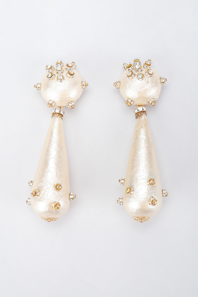 Recess Los Angeles Vintage Rare Bijoux Francoise Montague Crystal Champagne Macaron Drop Earrings