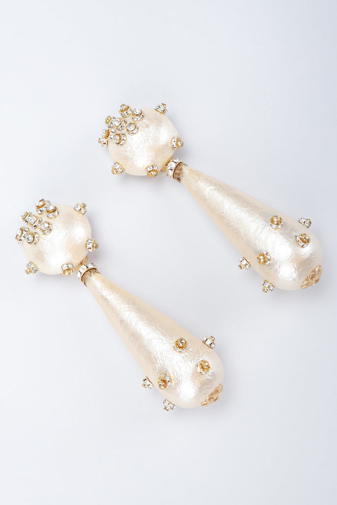 Recess Los Angeles Vintage Rare Bijoux Francoise Montague Crystal Champagne Macaron Drop Earrings