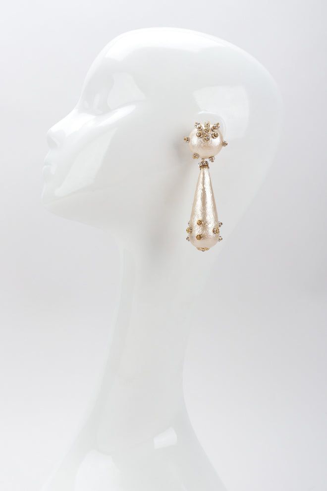 Recess Los Angeles Vintage Rare Bijoux Francoise Montague Crystal Champagne Macaron Drop Earrings