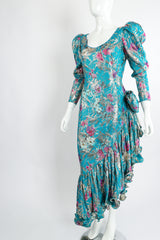 Vintage Frank Usher Asymmetrical Ruffle Hem Lamé Brocade Dress on Mannequin angle at Recess LA