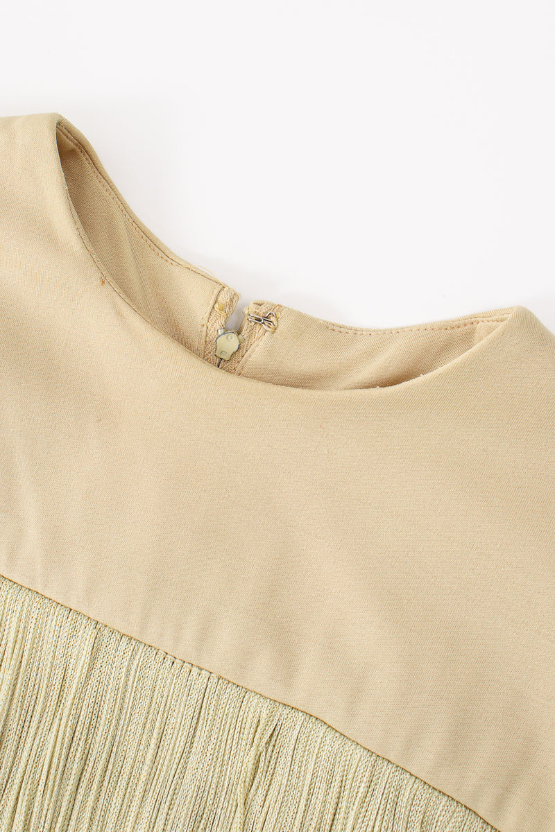 Vintage Fred Perlberg Long Tiered Fringe Dress neckline stain at Recess Los Angeles