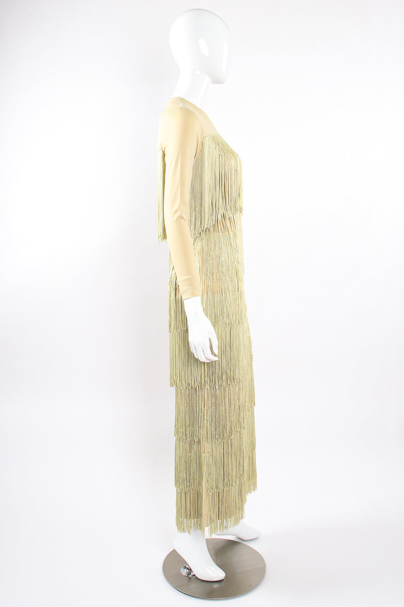Vintage Fred Perlberg Long Tiered Fringe Dress on mannequin side at Recess Los Angeles