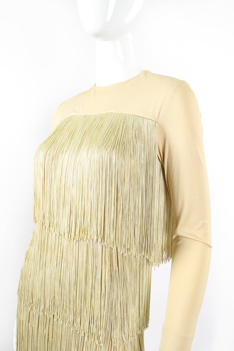 Vintage Fred Perlberg Long Tiered Fringe Dress on mannequin bust at Recess Los Angeles