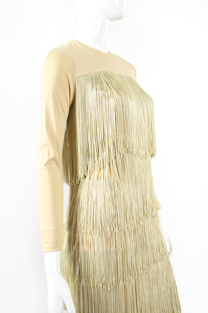 Vintage Fred Perlberg Long Tiered Fringe Dress on mannequin angle at Recess Los Angeles