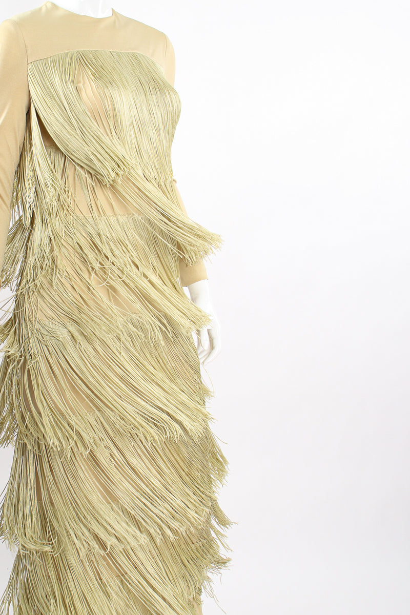 Vintage Fred Perlberg Long Tiered Fringe Dress on mannequin swish at Recess Los Angeles