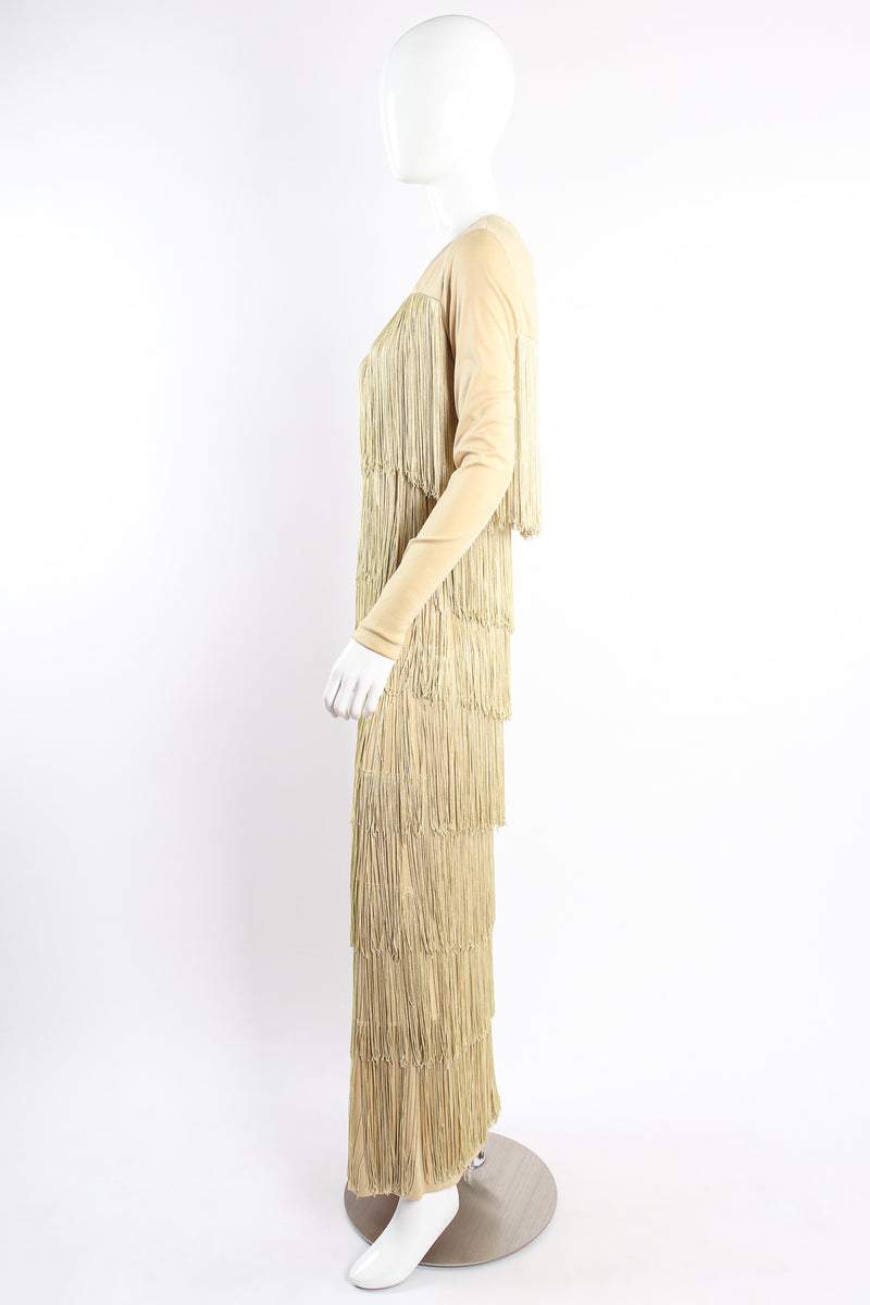 Vintage Fred Perlberg Long Tiered Fringe Dress on Mannequin side at Recess Los Angeles