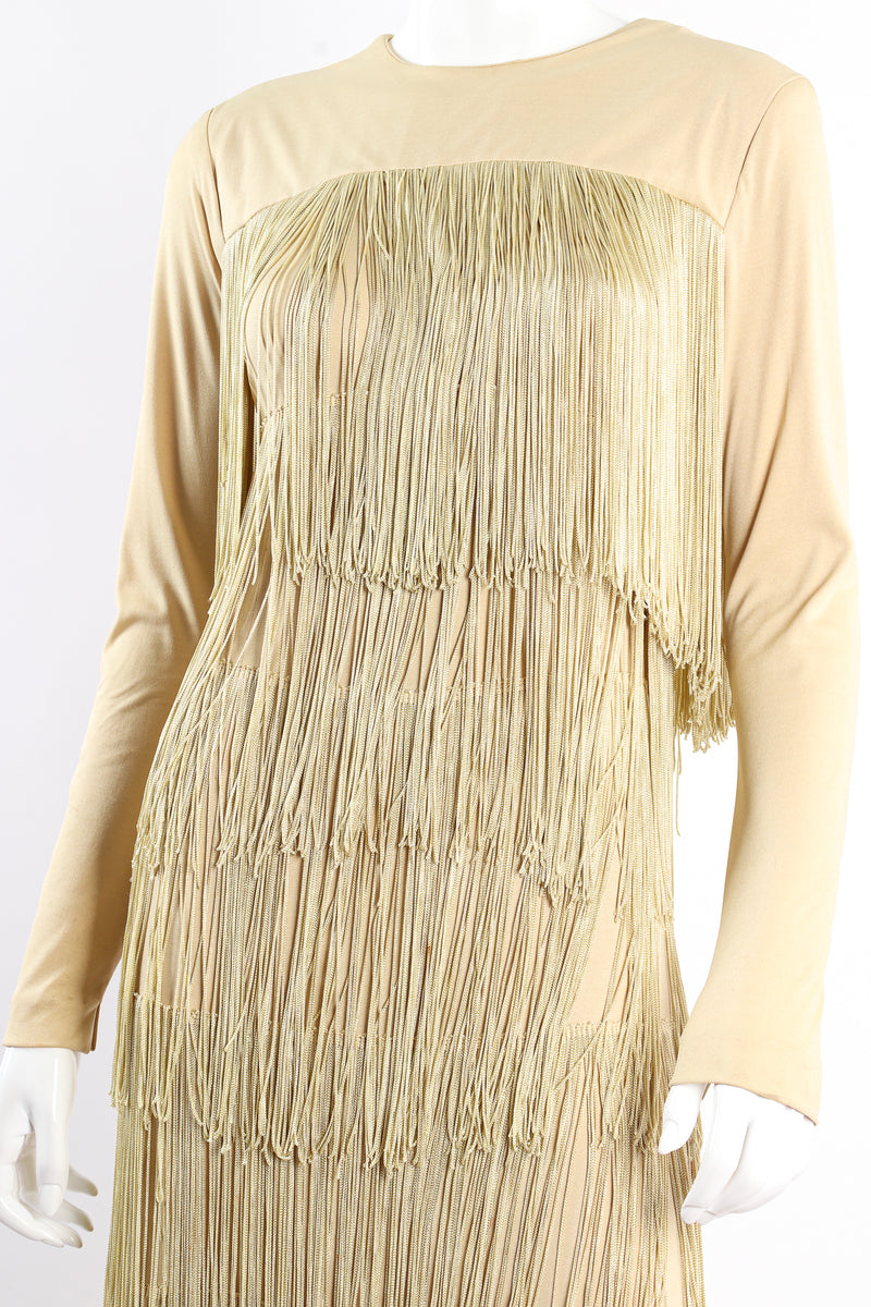 Vintage Fred Perlberg Long Tiered Fringe Dress on Mannequin front crop at Recess Los Angeles