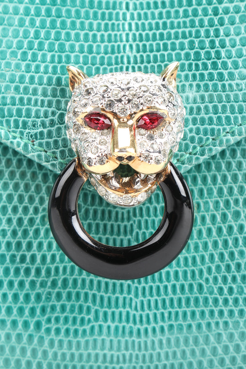Vintage Fred Hayman Jeweled Jaguar Turquoise Lizard Clutch Bag