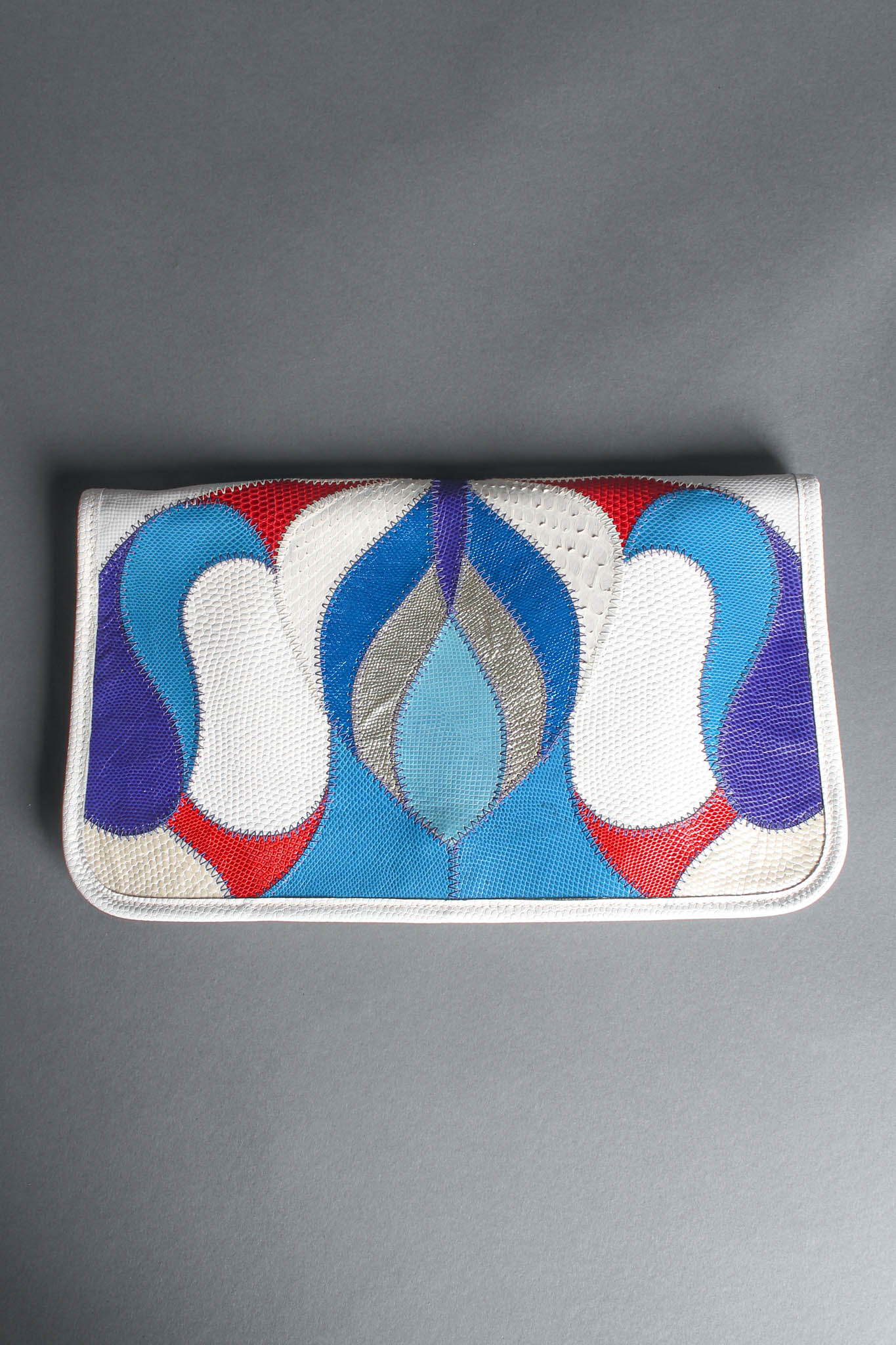 Vintage Furst & Mooney Abstract Snake Leather Envelope Clutch front @ Recess Los Angeles