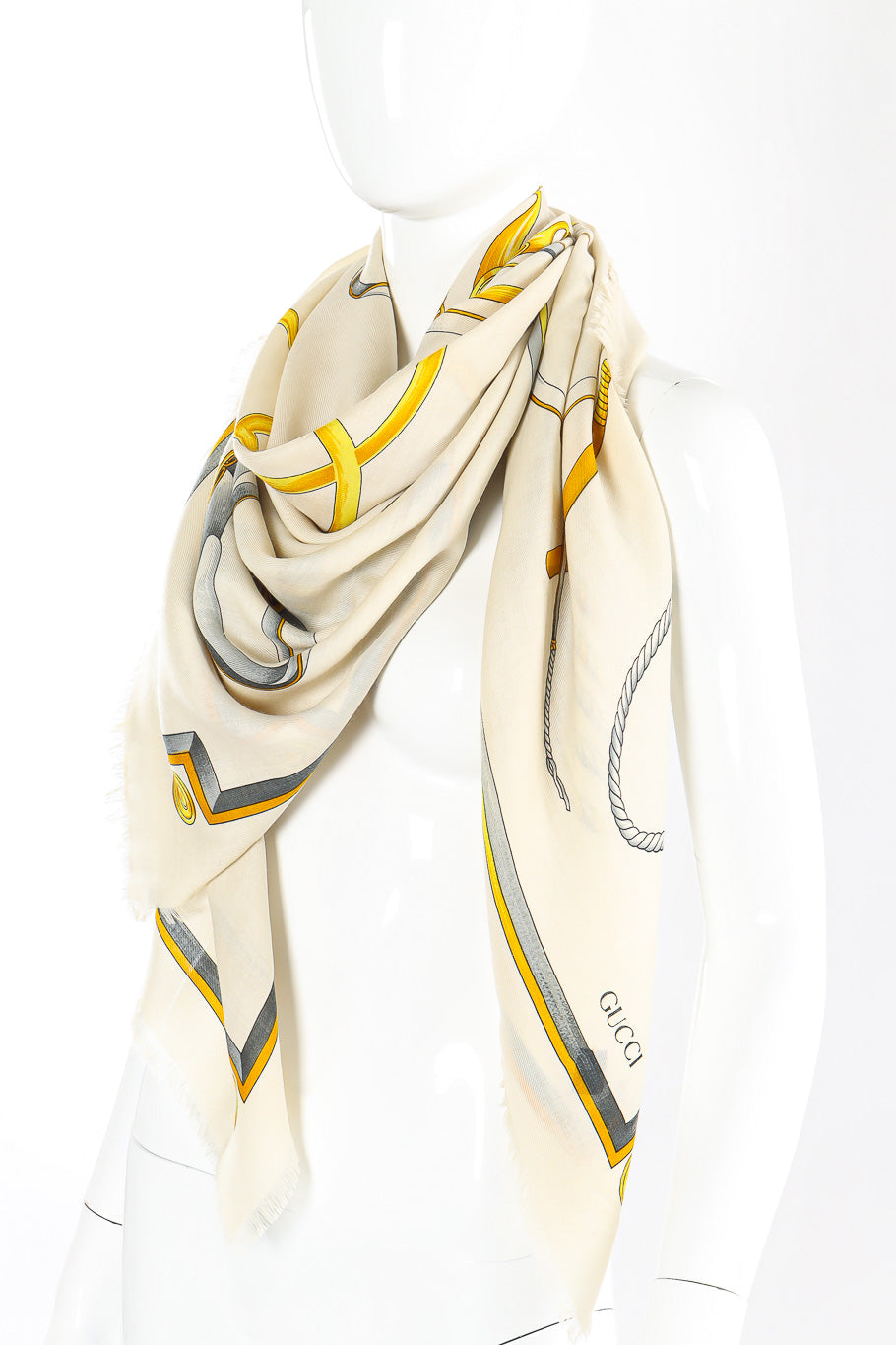 Large horsebit graphic scarf by Gucci photo on Mannequin. @recessla