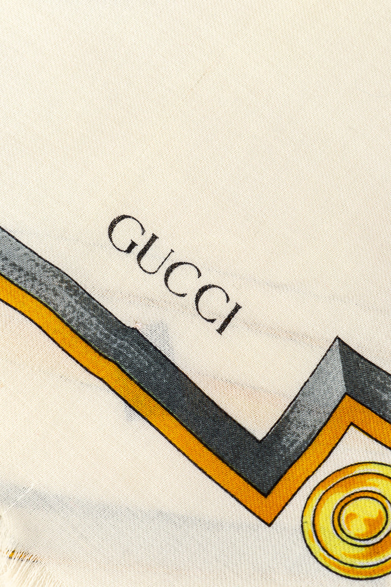 Large horsebit graphic scarf by Gucci photo of designer logo. @recessla