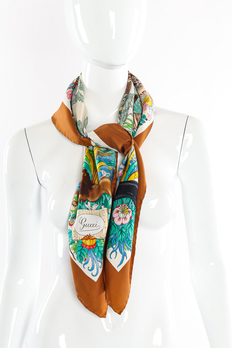Colorful jungle print scarf by Gucci mannequin neck tie @recessla