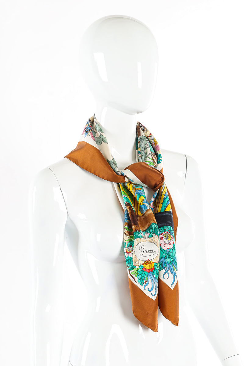 Colorful jungle print scarf by Gucci neck tie side @recessla