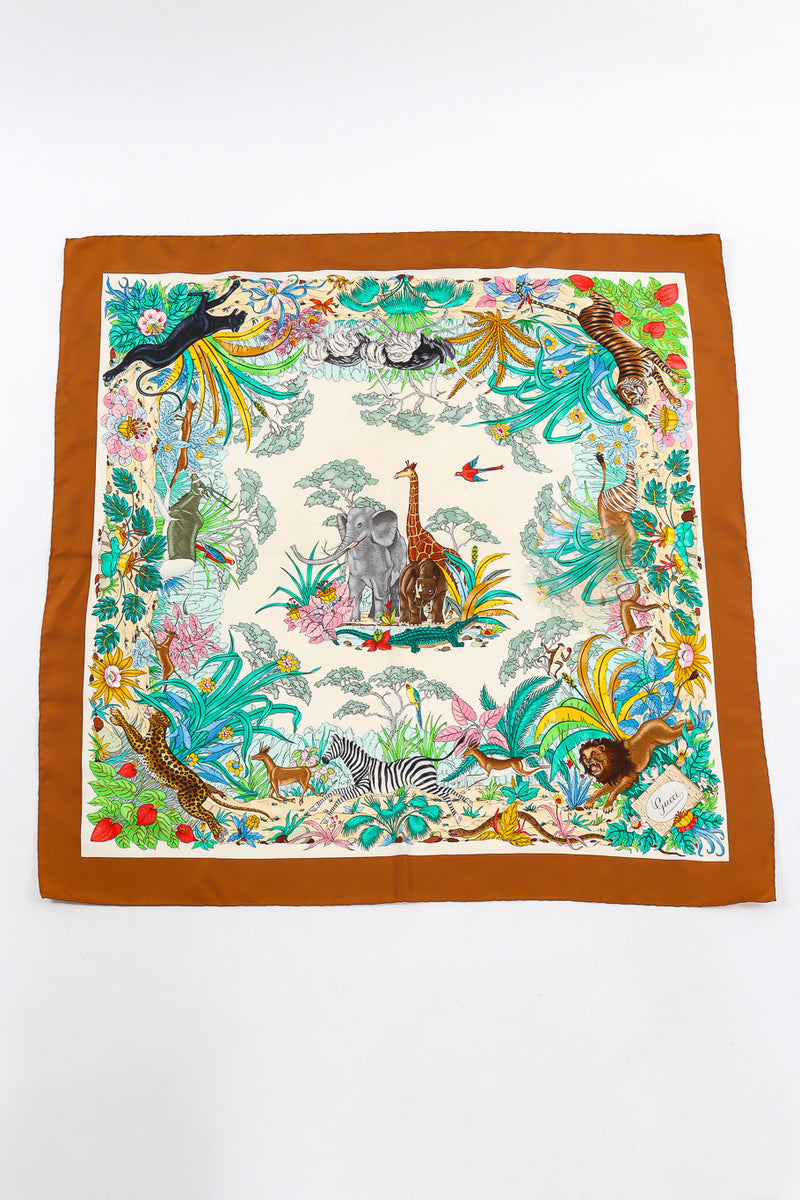 Colorful jungle print scarf by Gucci full flat lay @recessla