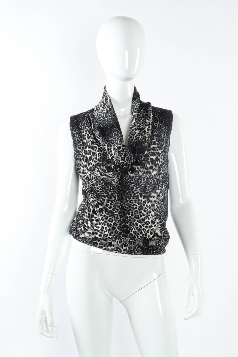 Vintage Jean Paul Gaultier Soleil Mesh Snow Leopard Turtleneck Top on mannequin  @ Recess LA