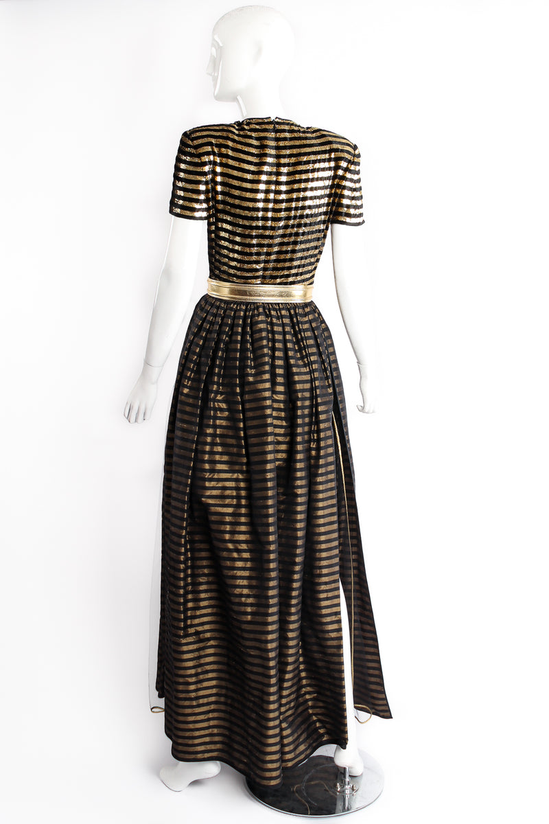 Vintage Galanos Gold Striped Panel Gown With Shorts on Mannequin back at Recess Los Angeles