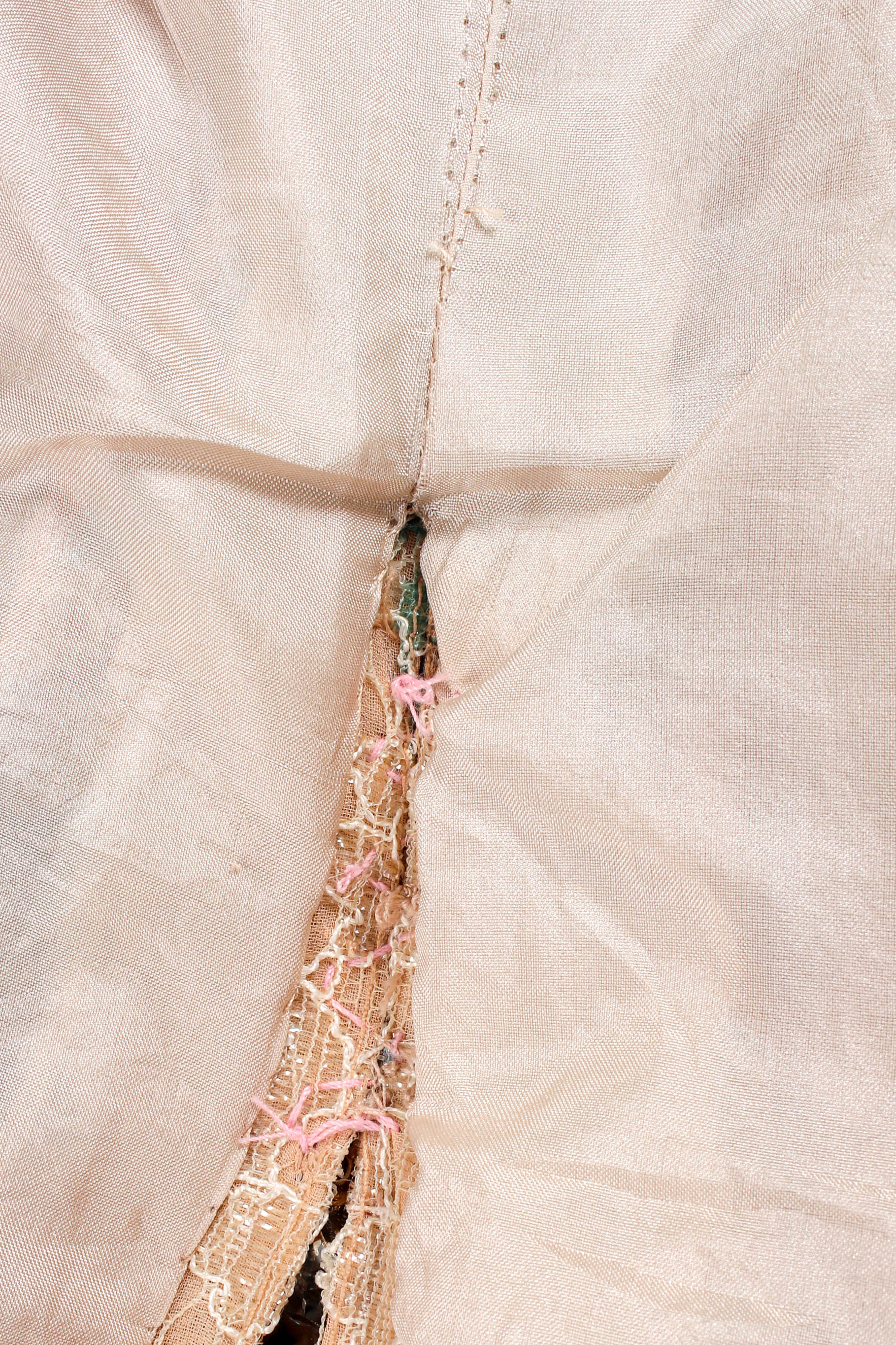 Vintage Galanos Jeweled Floral Lace Overlay Dress back slit seam detail @ Recess LA