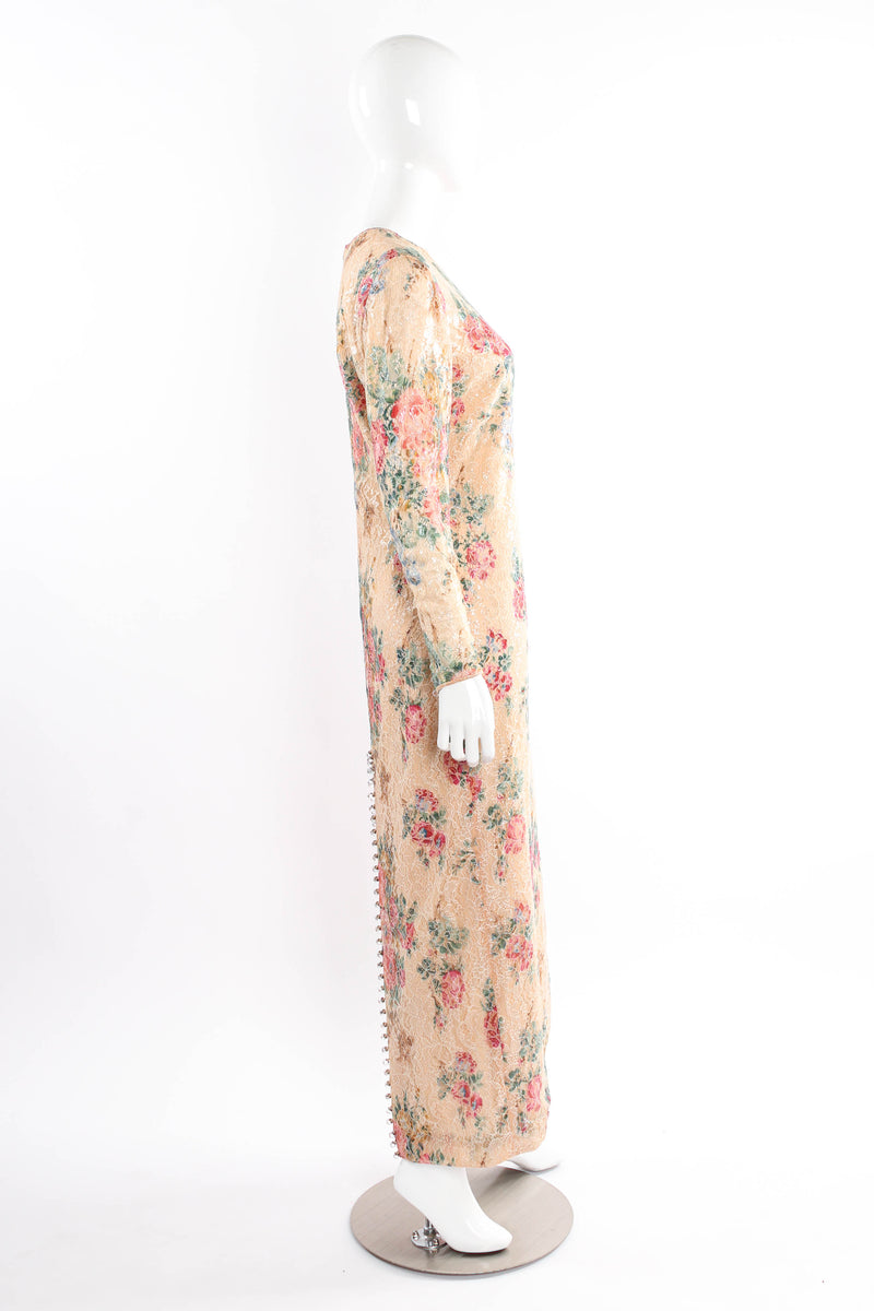 Vintage Galanos Jeweled Floral Lace Overlay Dress mannequin side  @ Recess LA