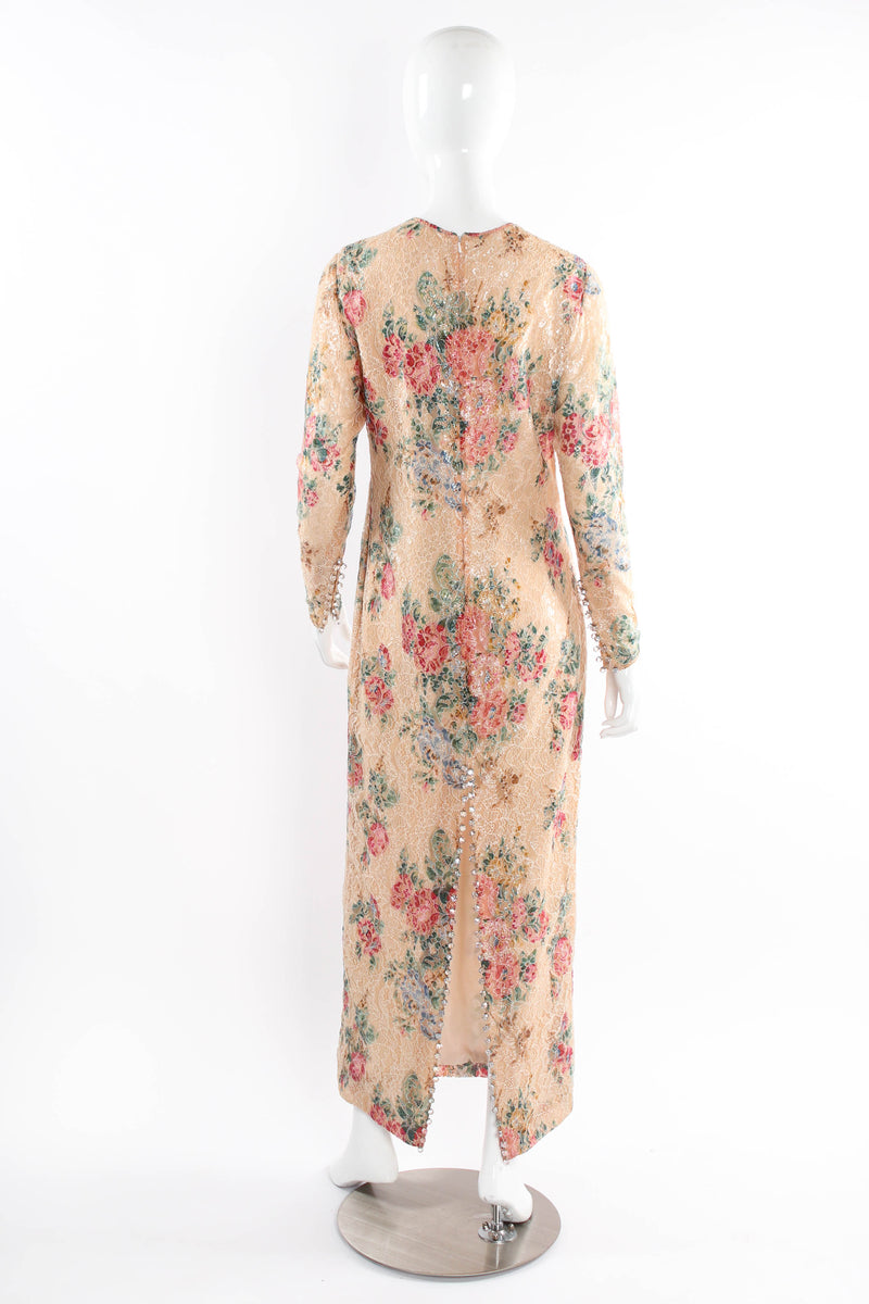 Vintage Galanos Jeweled Floral Lace Overlay Dress mannequin back @ Recess LA