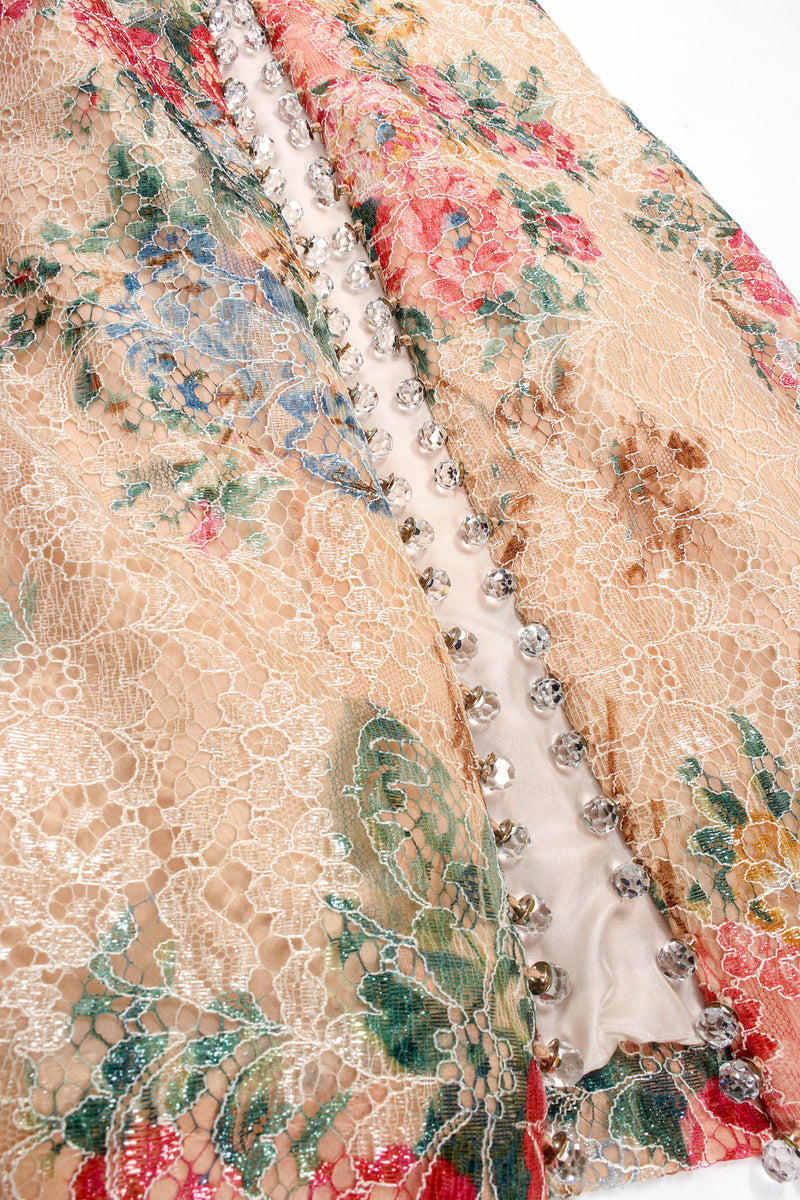 Vintage Galanos Jeweled Floral Lace Overlay Dress center back slit detail  @ Recess LA