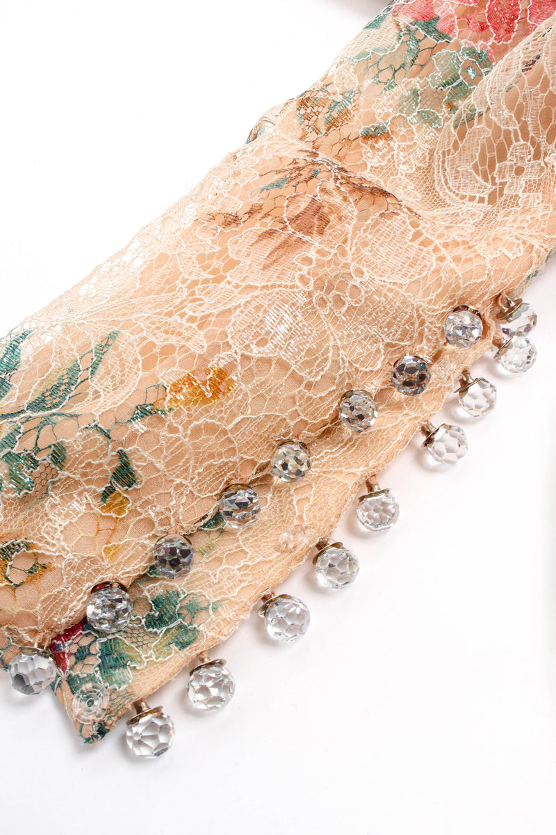 Vintage Galanos Jeweled Floral Lace Overlay Dress jeweled sleeve slit detail   @ Recess LA