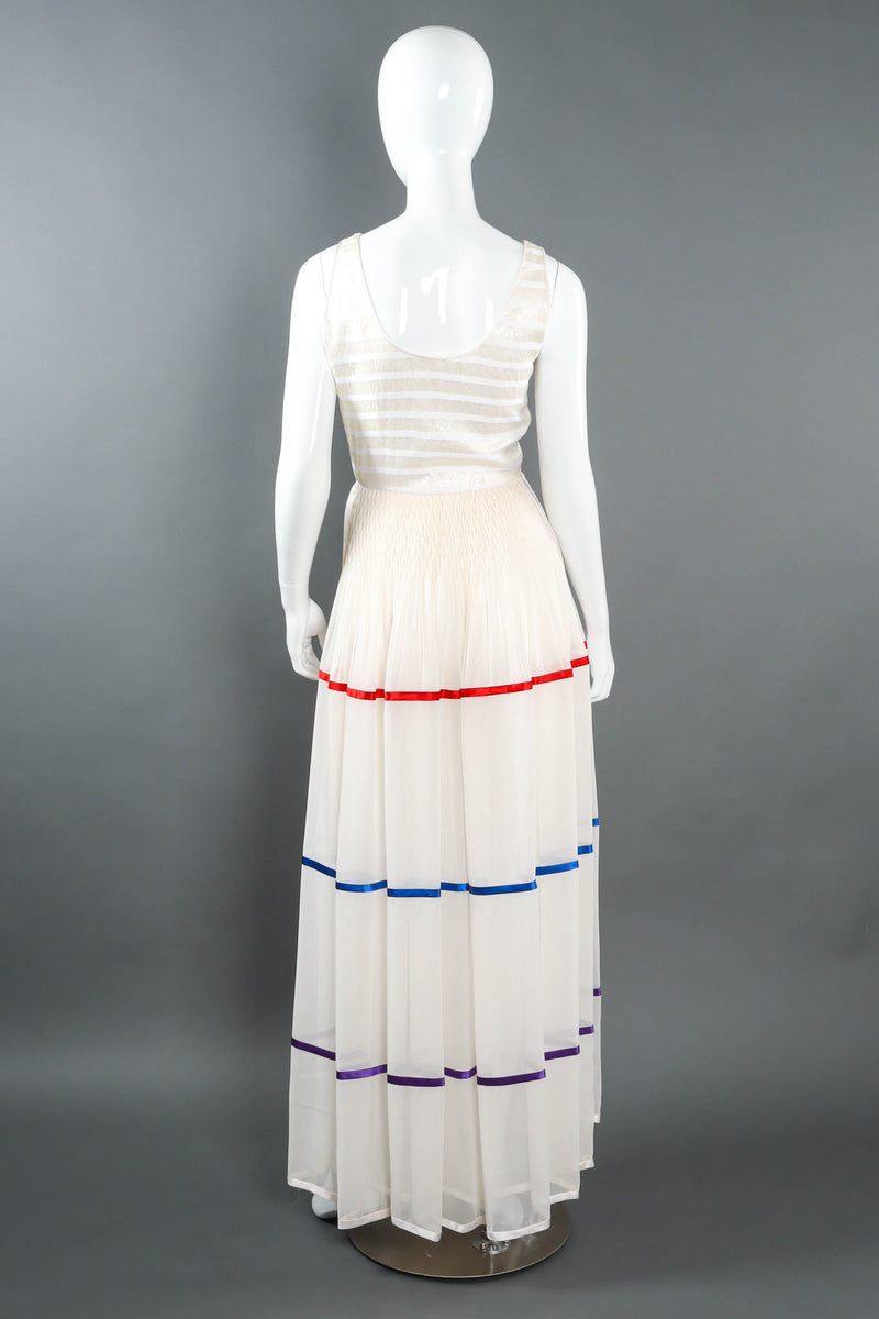 Vintage Galanos Satin Ribbon Stripe Panel Dress mannequin back @ Recess LA