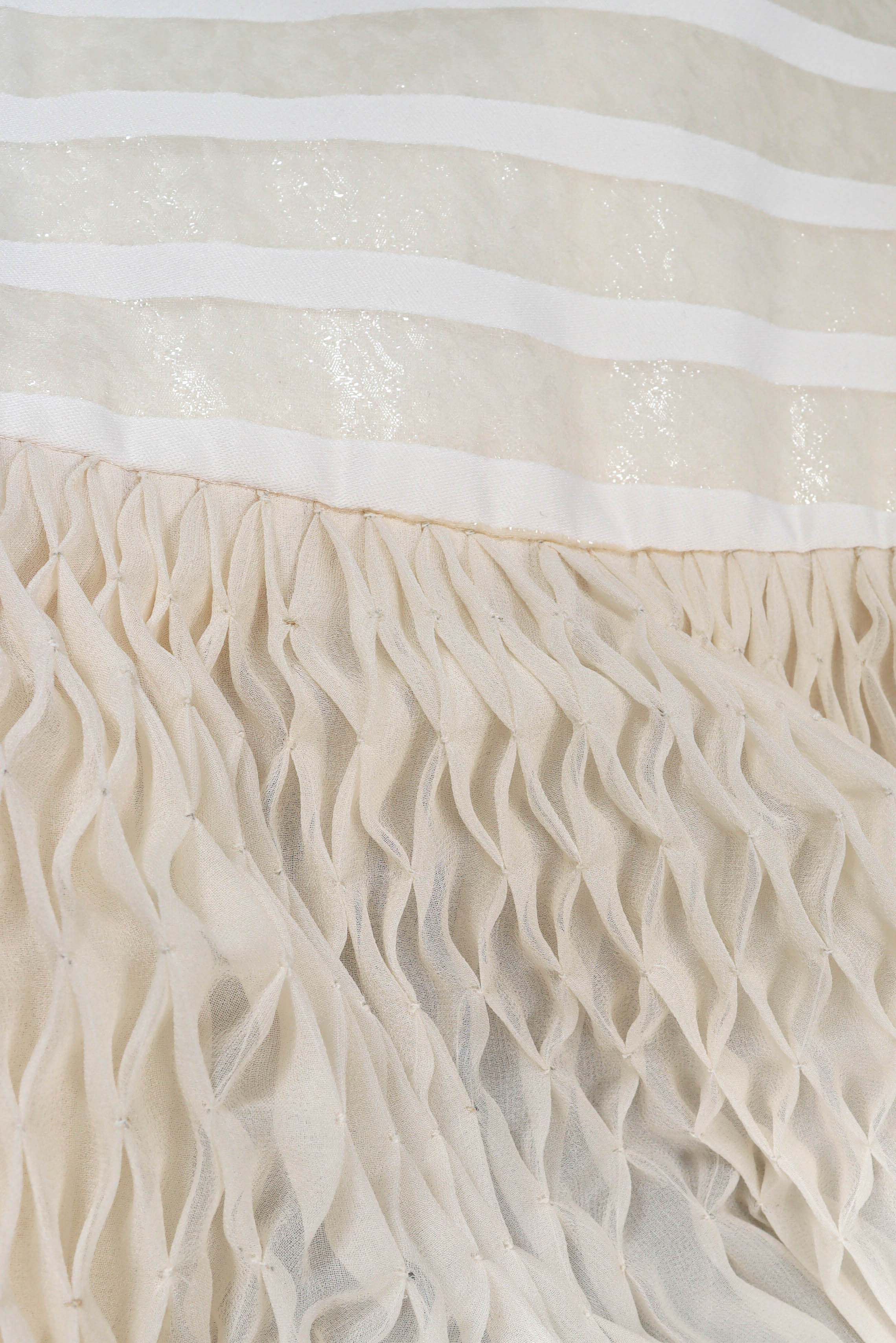 Vintage Galanos Satin Ribbon Stripe Panel Dress metallic bodice/honeycomb waist detail@ Recess LA