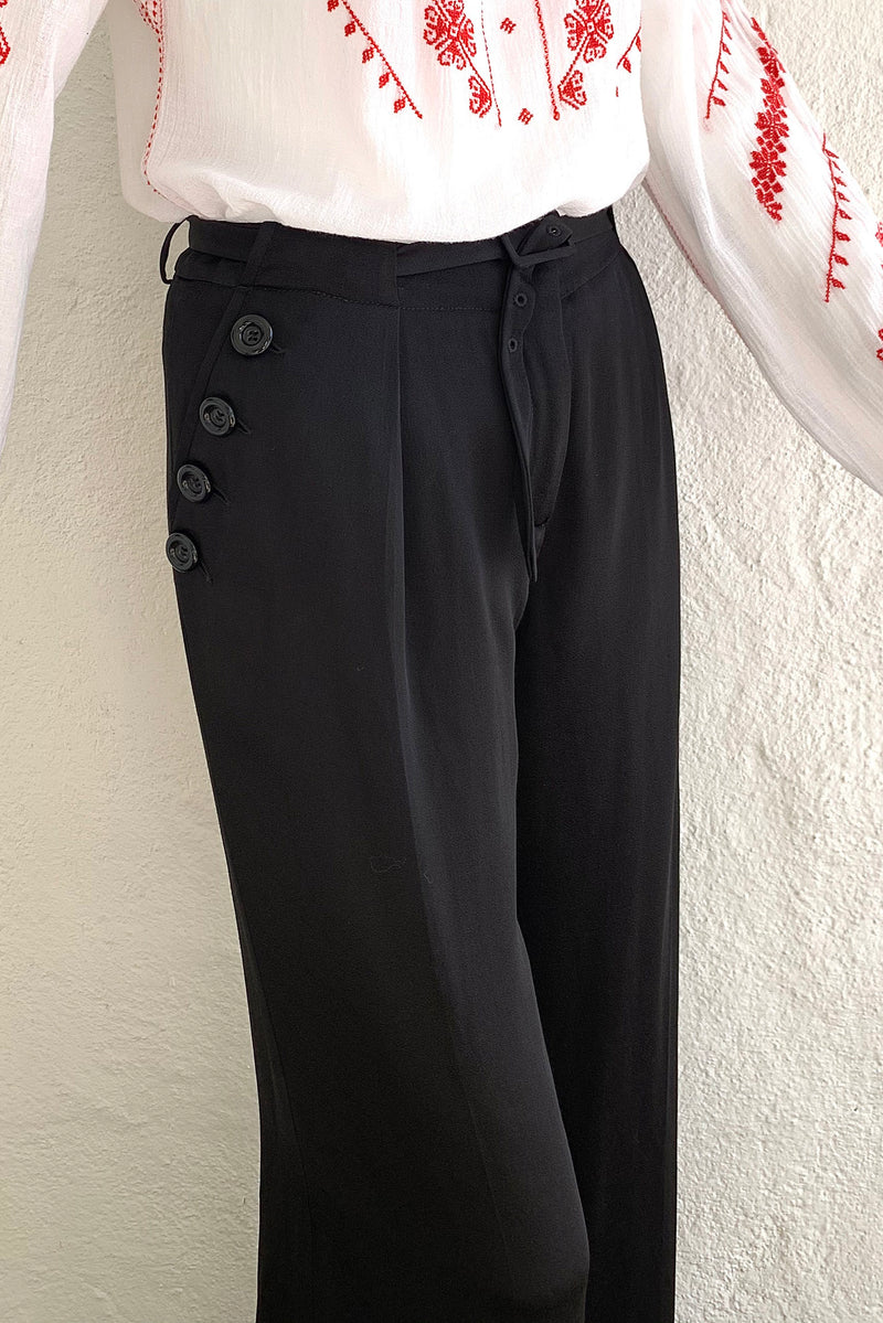 Vintage John Galliano Belted Silk Sailor Pant on Mannequin detail at Recess Los Angeles