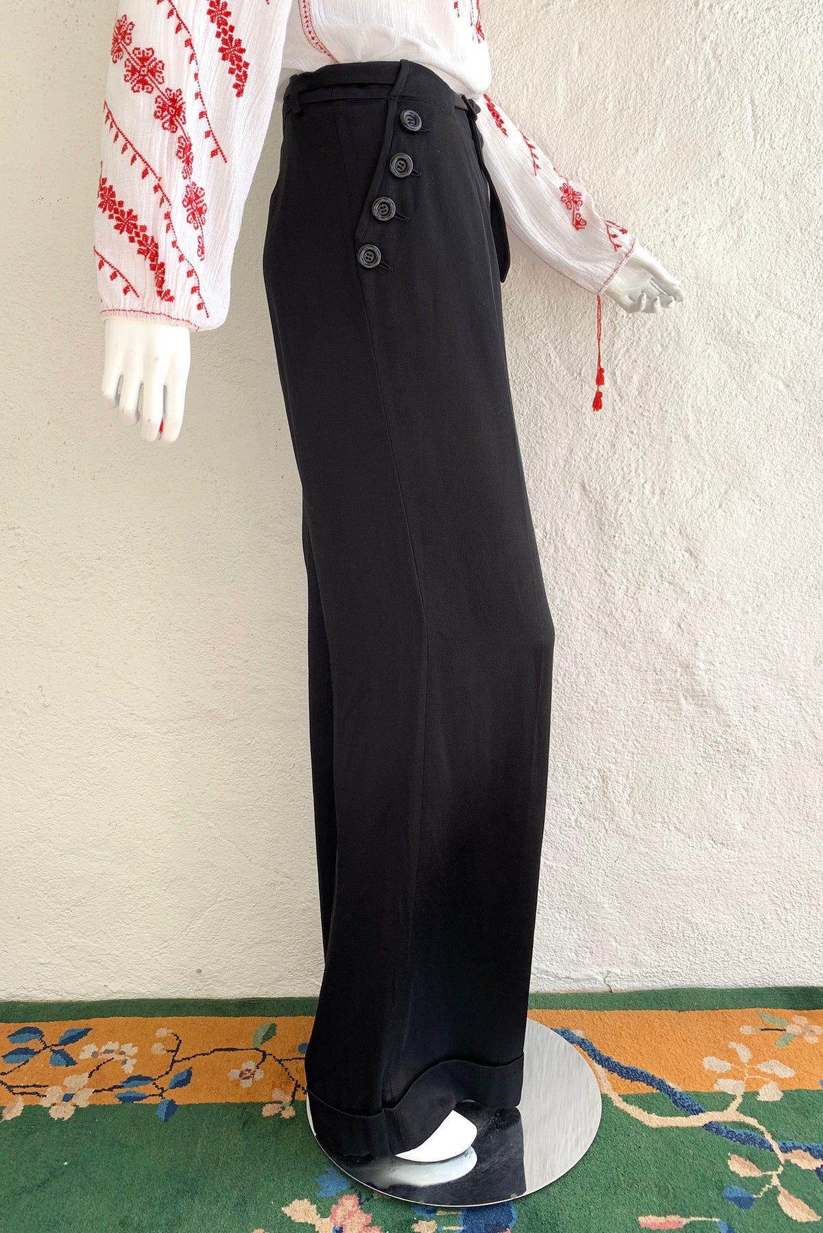 GallianoBlkSilkButtonPant-