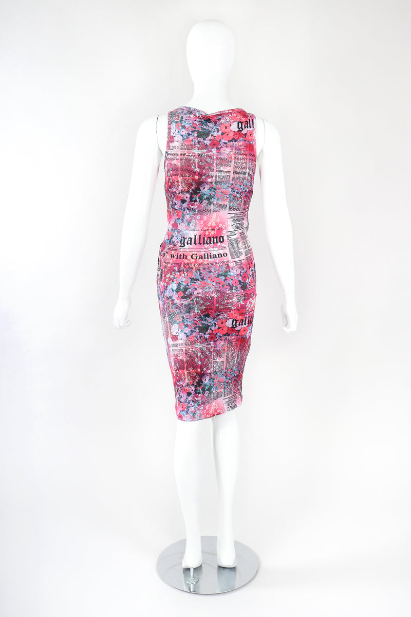 Recess Designer Consignment Vintage John Galliano Floral Newspaper Print Stretch Surplice Dress