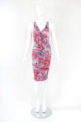 Recess Designer Consignment Vintage John Galliano Floral Newspaper Print Stretch Surplice Dress