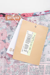 Recess Designer Consignment Vintage John Galliano Floral Newspaper Print Stretch Surplice Dress