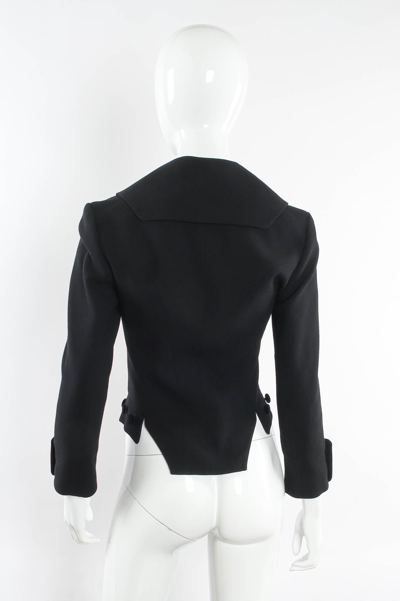 Vintage John Galliano Double Breasted Wool Tuxedo Crop Jacket mannequin back @ Recess LA
